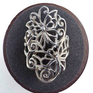 VTG Solid Sterling Silver 925 Butterfly Filigree Design Ring Size 6.5